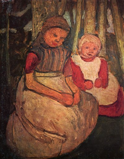 Zwei sitzende Mädchen im Birkenwald von Paula Modersohn Becker